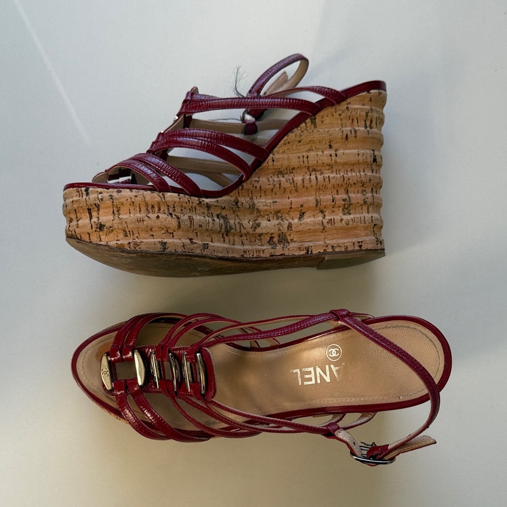 CHANEL Women's Burgundy Strappy Sandals Espadrilles - Picture 2 of 14